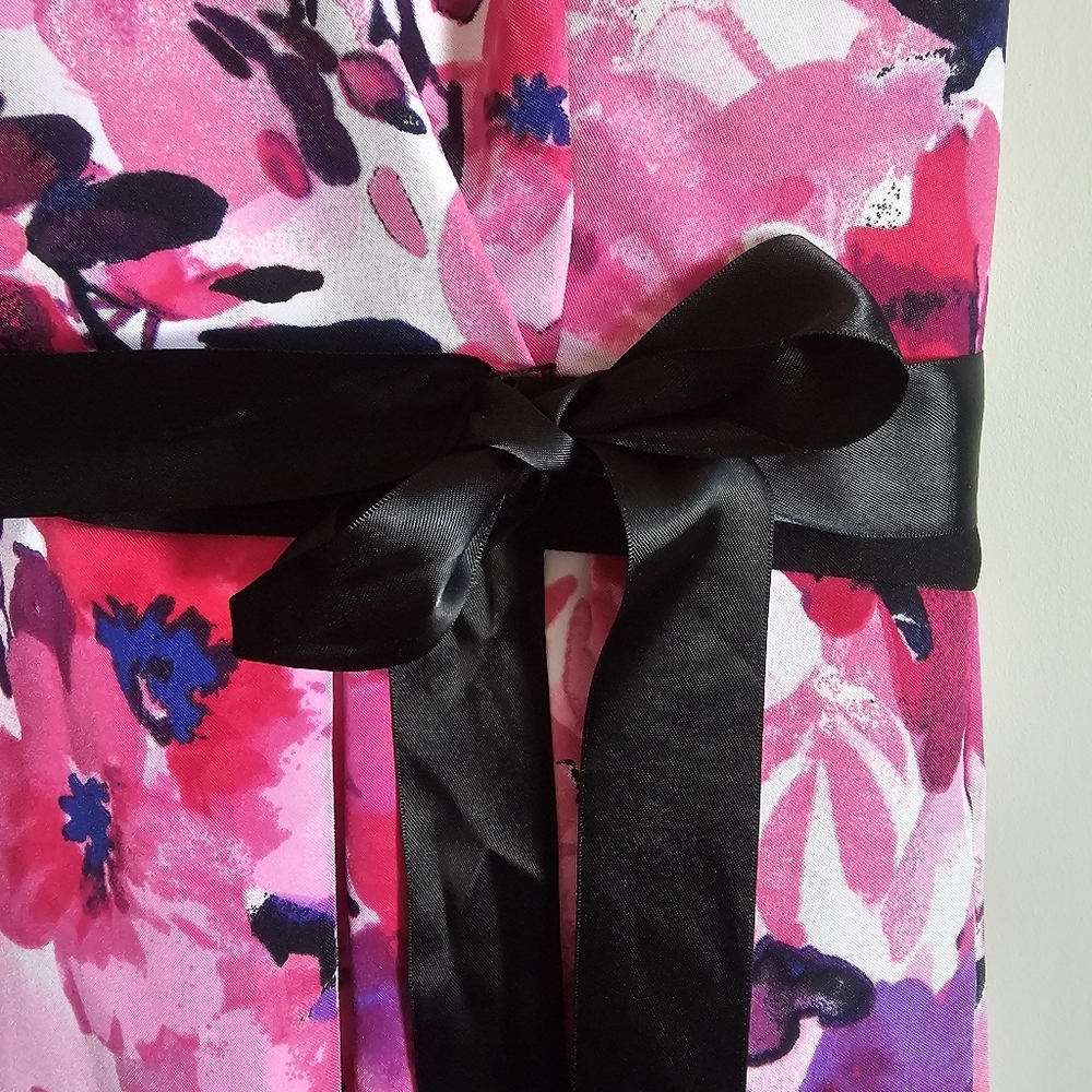 Chetta B‎ Pink Black Floral KneeLength Pleated Midi Dress Y2K Barbiecore Size 10 - Picture 9 of 13